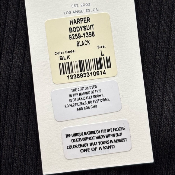 CITIZENS OF HUMANITY Harper Sleeveless Ribbed Black T-Back Bodysuit--L - Picture 8 of 15